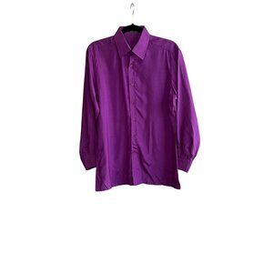 St. Piel Men’s Vintage 100% Silk Purple Long Sleeve Disco Shirt Size Medium